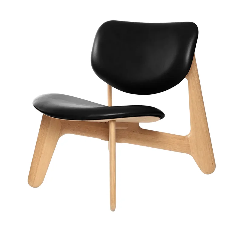 Slab Loungesessel gepolsterter Sitz Natural oak-black leather von Tom Dixon – Produktfoto