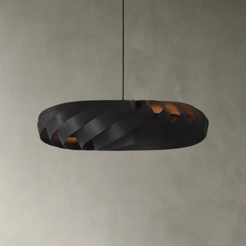 hanglamp TR5, Ø 100 cm, berkenhout van Tom Rossau in Zwart – productfoto