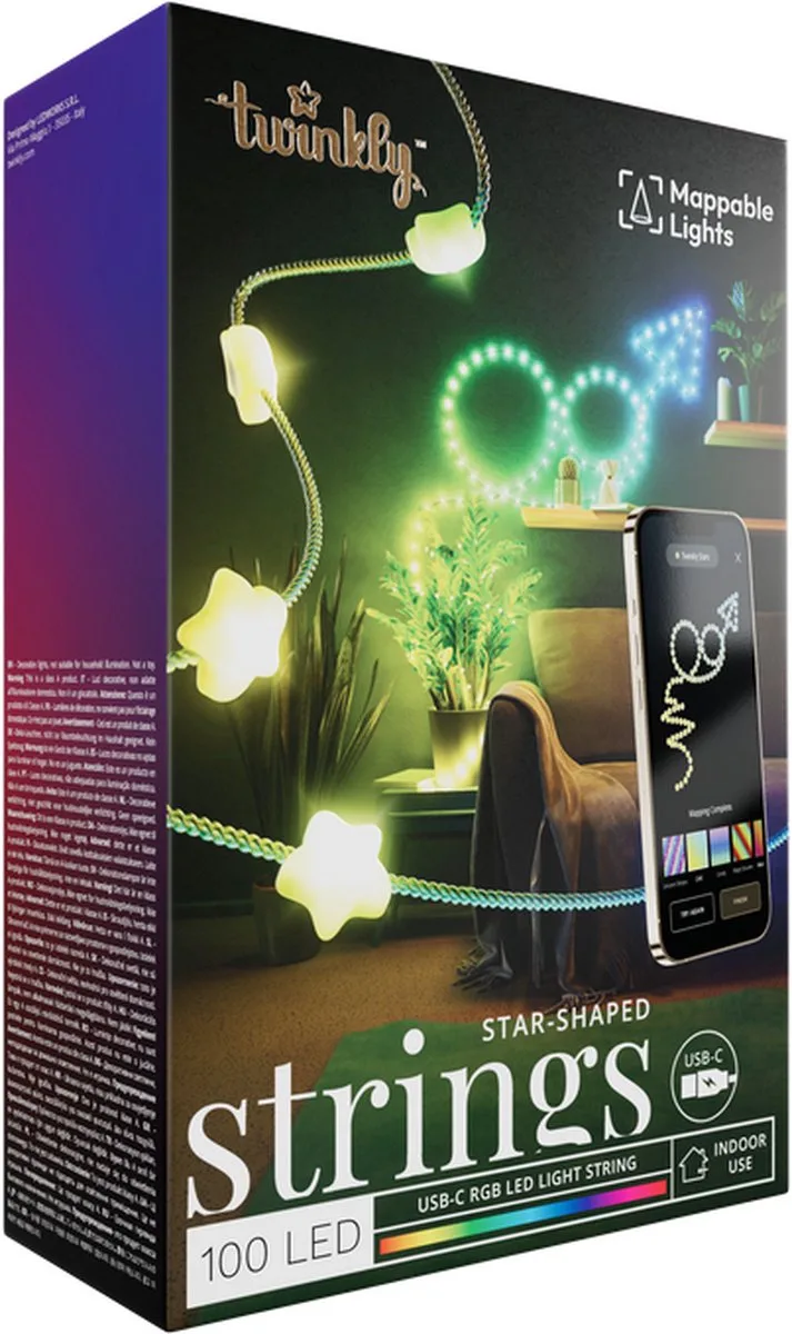 Candies Stars Lichtsnoer - 200 LED RGB - 12 meter - App-gestuurd - Binnen - Groen snoer de Twinkly – photo du produit