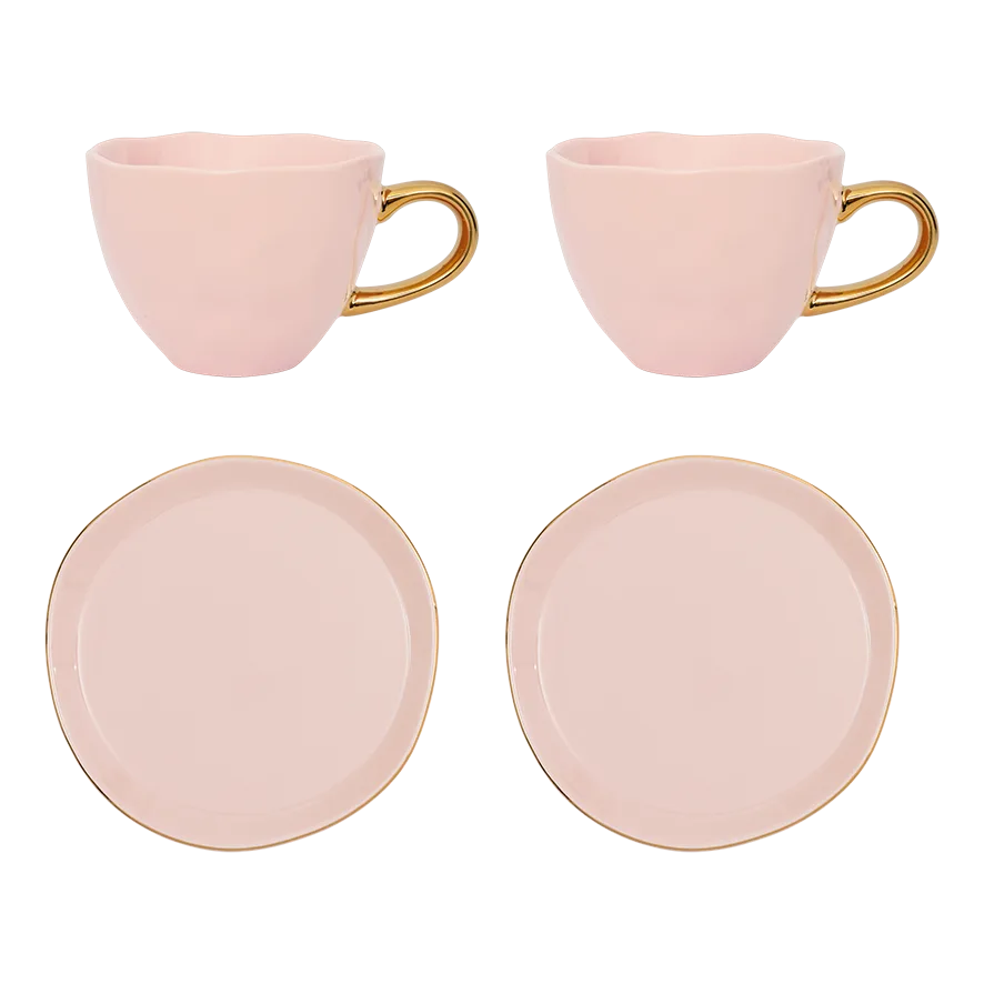 Good Morning Cup - 2 Cappuccino-/theekoppen en 2 bordjes 17cm Old Pink by Urban Nature Culture – product photo