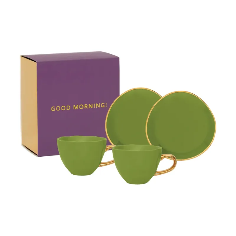 Good Morning Geschenkset Cappuccino Tasse & Untertasse 2er-Pack Evergreen sprig von Urban Nature Culture – Produktfoto
