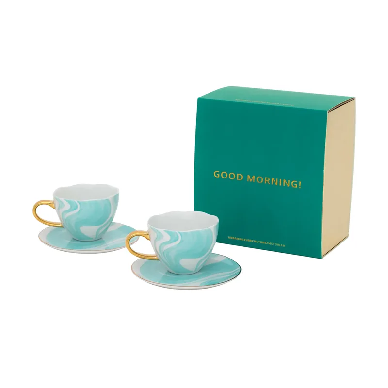 Good Morning Geschenkset Cappuccino Tasse & Untertasse 2er-Pack Valuri emerald green von Urban Nature Culture – Produktfoto