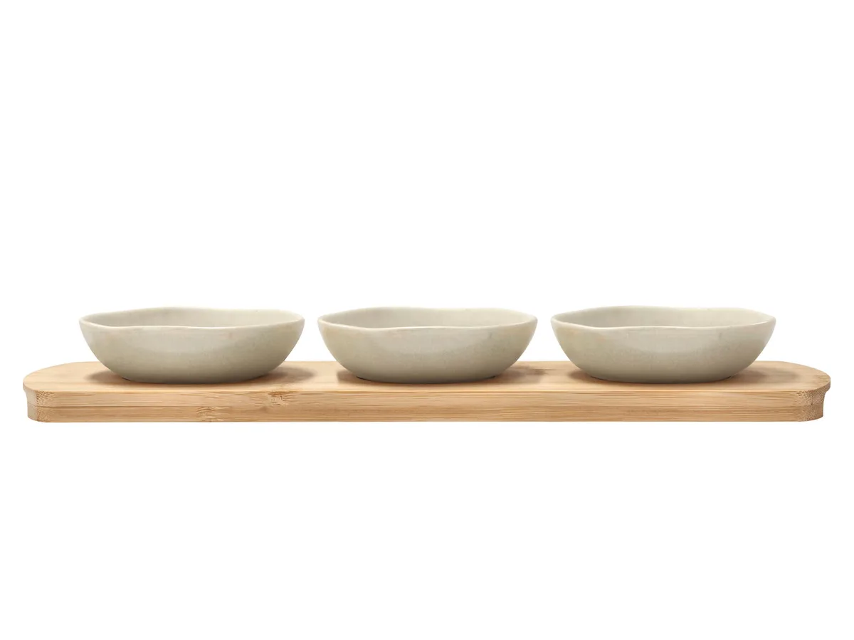 Bambusbakke med 3 skåle Shoku 32x10 cm Soft Beige fra Villa Collection – produktbillede