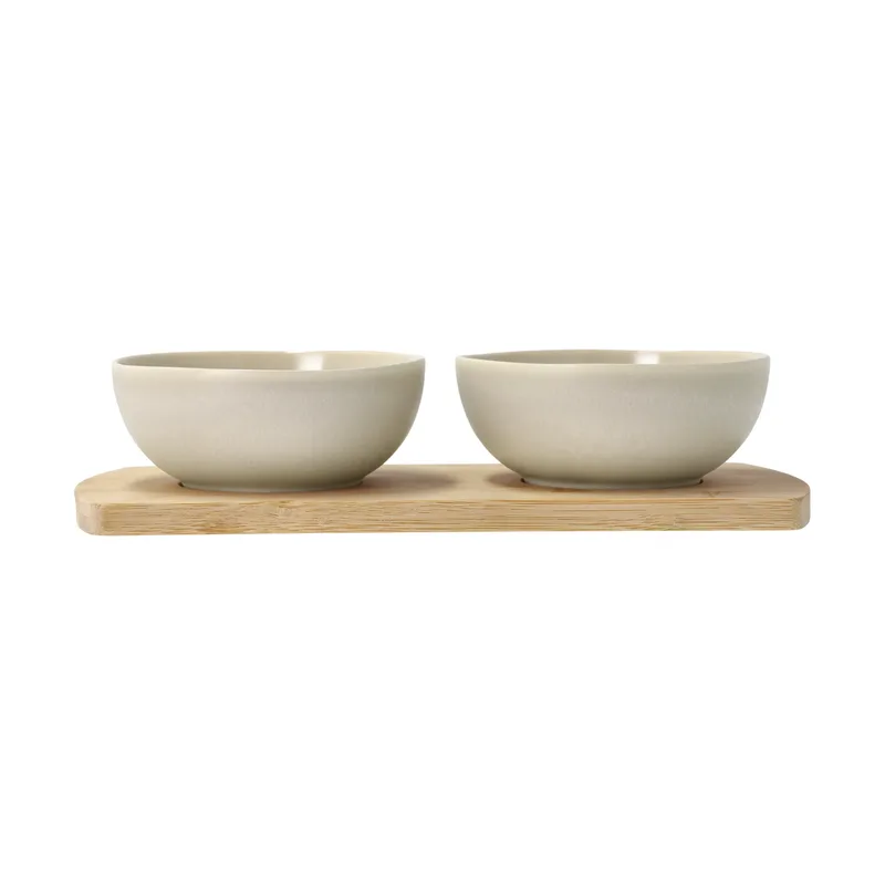 Shoku Bambustablett mit 2 Schalen Beige von Villa Collection – Produktfoto