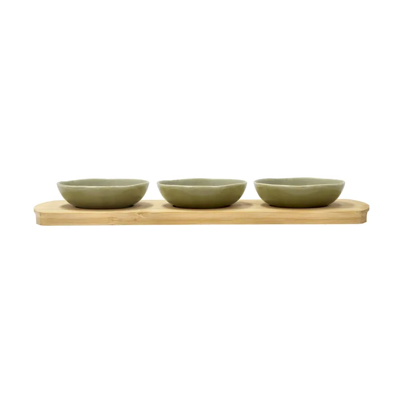 Shoku Bambustablett mit 3 Schalen Pure Green von Villa Collection – Produktfoto