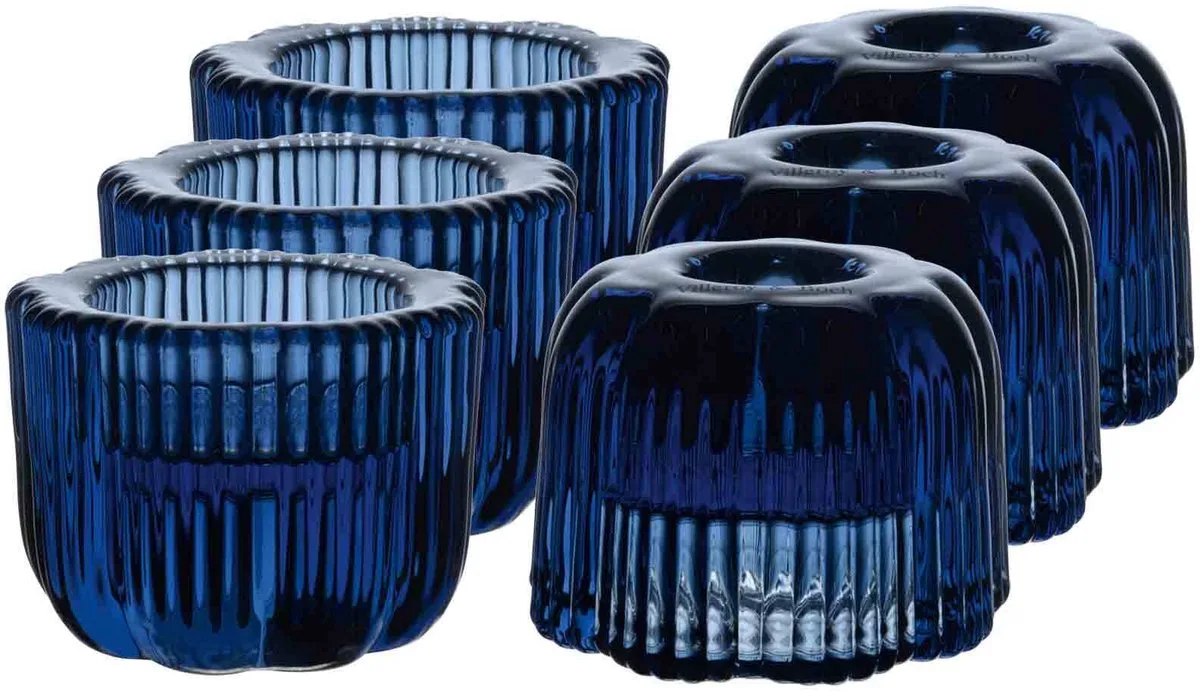 2in1-Kerzenständer Fleur ø 6,3 cm Set van 6 van Villeroy & Boch in Blauw – productfoto