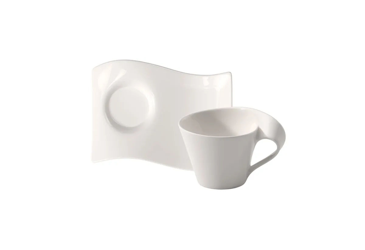 Cappuccinotasse NewWave Caffè Cappuccino-Set, 8-tlg., Porzellan, Wellendesign de Villeroy & Boch en Blanc – photo du produit