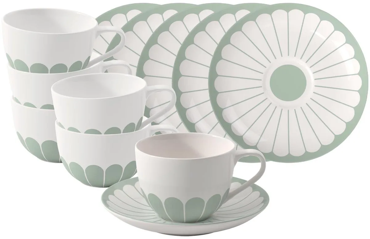 Cappuccinotassen mit Untertassen Fleur Couleur 300 ml Set van 6 von Villeroy & Boch in Grün – Produktfoto
