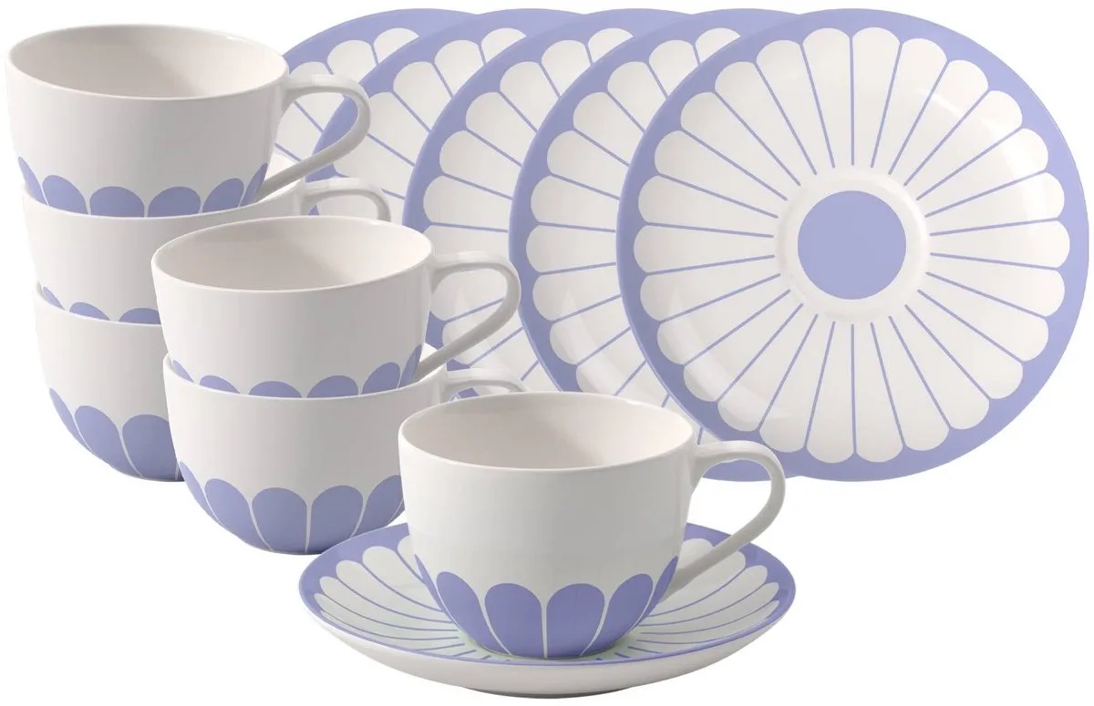 Cappuccinotassen mit Untertassen Fleur Couleur 300 ml Set van 6 von Villeroy & Boch in Blau – Produktfoto