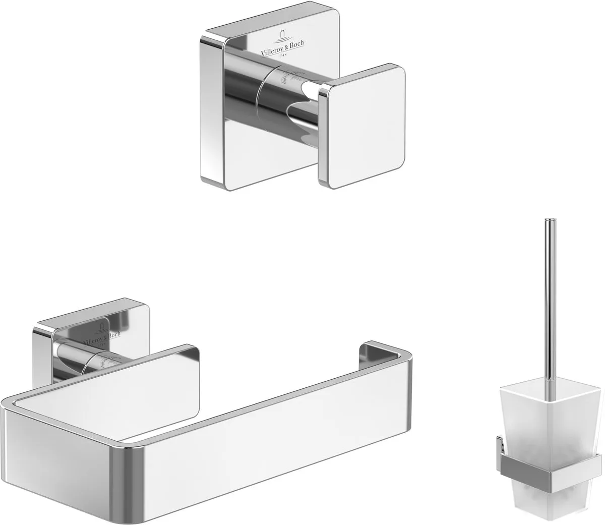 Elements Opvallende badkameraccessoireset, 3-in-1, handdoekhaakje, toiletrolhouder & borstelset från Villeroy & Boch i Krom – produktbild