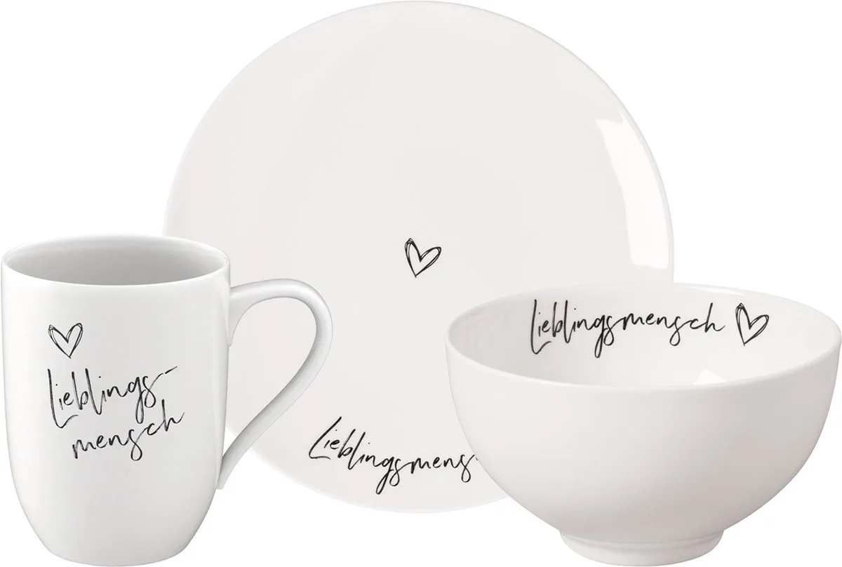 Frühstücks-Set Lieblingsmensch Statement Set van 3 van Villeroy & Boch in Wit-gekleurd – productfoto
