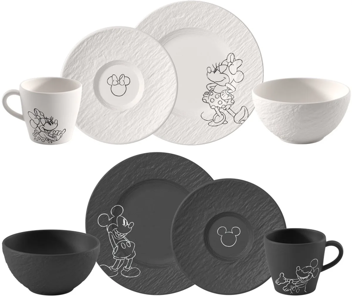 Frühstücks-Set Manufacture Rock – Mickey Mouse Set van 8 von Villeroy & Boch in Schwarz, Weiß – Produktfoto