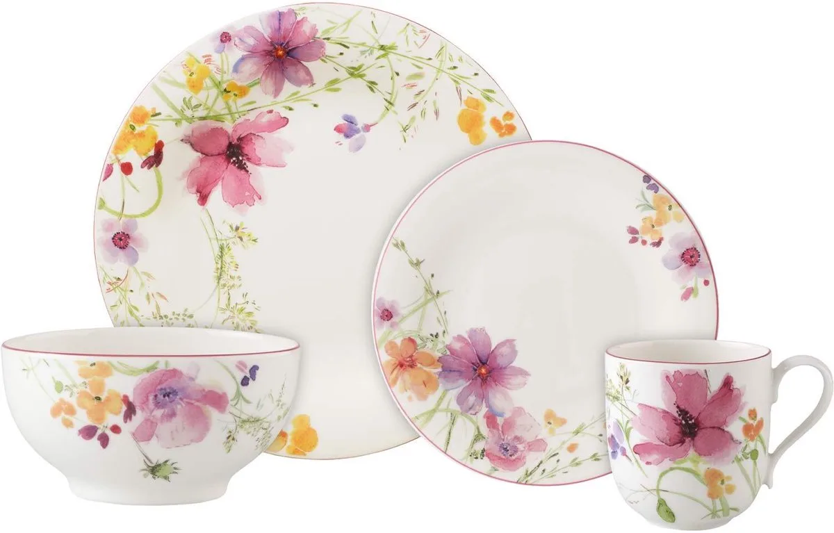 Kombi Service MARIEFLEUR BASIC 8-tgl. von Villeroy & Boch in Weiß, Rosa – Produktfoto