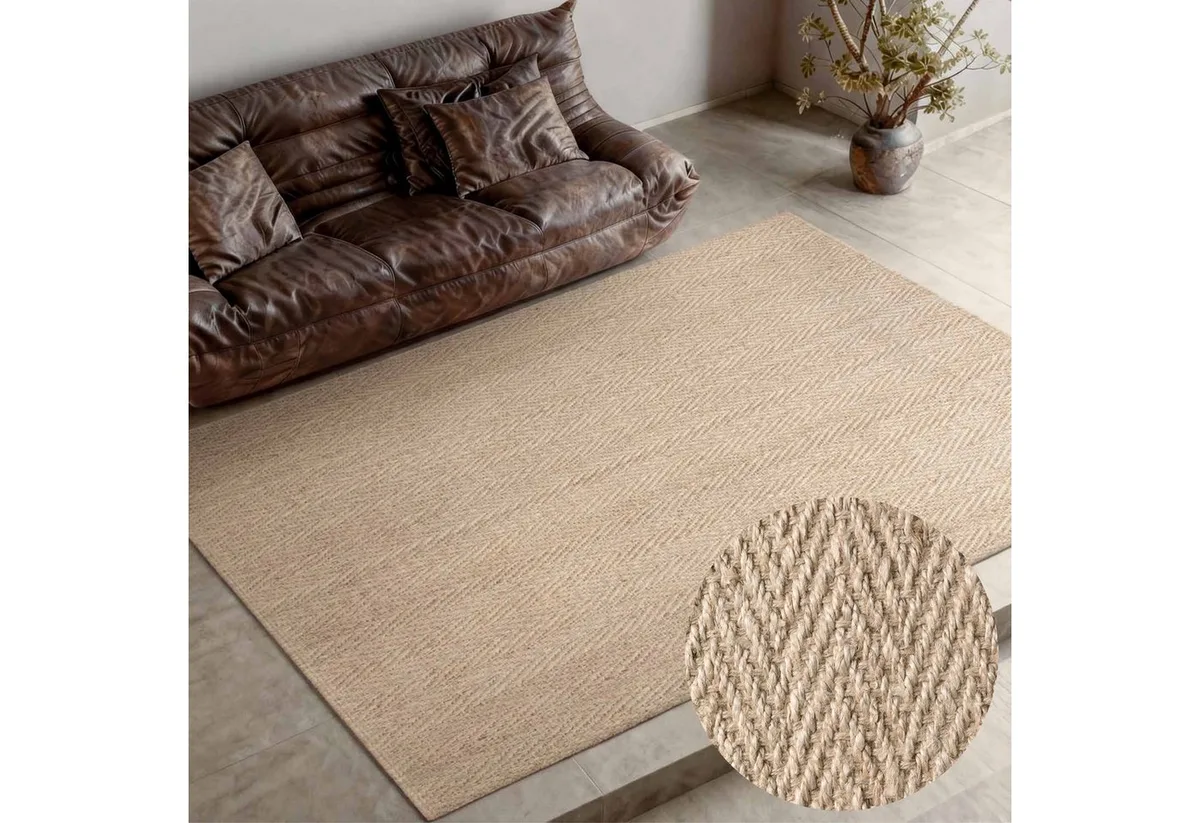 Teppich Mirabelle, rechteckig, Höhe: 10 mm, Jute, Natur, Wohnzimmer, Esszimmer, Schlafzimmer, Fischgrätendesign von Villeroy & Boch in Beige – Produktfoto