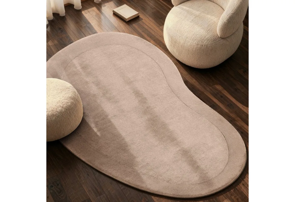 Teppich Wollteppich Kivi, rechteckig, Höhe: 17 mm, Handgewebt, Wolle, Bordüre, Einfarbig, Läufer, Wohnzimmer, Organisch de Villeroy & Boch en Beige – photo du produit