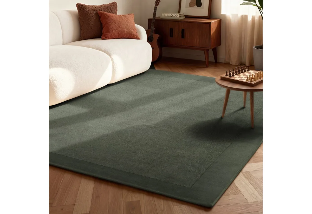 Teppich Wollteppich Kivi, rechteckig, Höhe: 17 mm, Handgewebt, Wolle, Bordüre, Einfarbig, Läufer, Wohnzimmer, Modern von Villeroy & Boch in Grün – Produktfoto