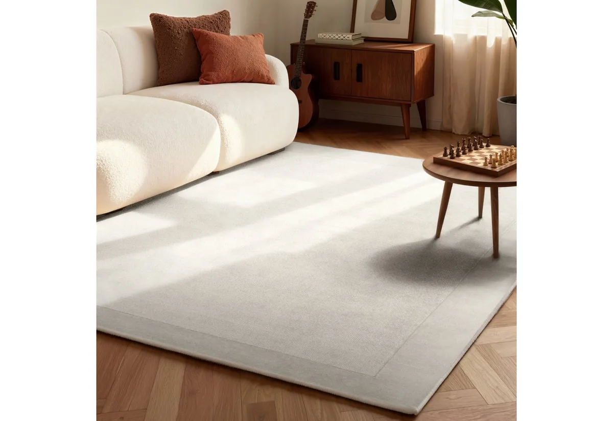Teppich Wollteppich Kivi, rechteckig, Höhe: 17 mm, Handgewebt, Wolle, Bordüre, Einfarbig, Läufer, Wohnzimmer, Modern de Villeroy & Boch en Beige – photo du produit