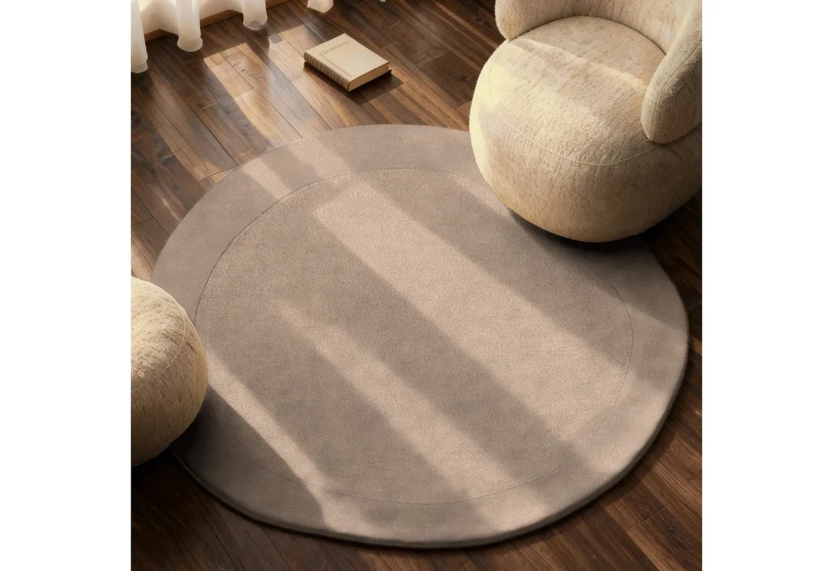 Teppich Wollteppich Kivi, rund, Höhe: 17 mm, Handgewebt, Wolle, Bordüre, Einfarbig, Läufer, Wohnzimmer, Organisch de Villeroy & Boch en Beige – photo du produit