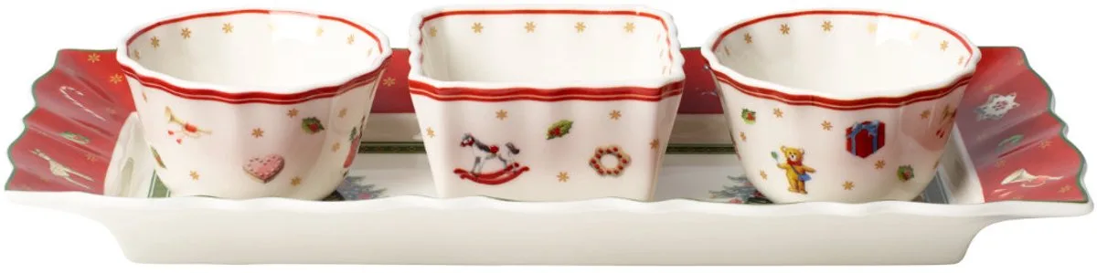 Toy's Delight Dip Set 4-delig serveerschaal-dip-schaaltjes-Kerstmis-tafeldecoratie-speelgoed-dienblad-schalen-kerstdecoratie-binnen-premium-porselein-Kerstmis servies de Villeroy & Boch en Multicolore – photo du produit