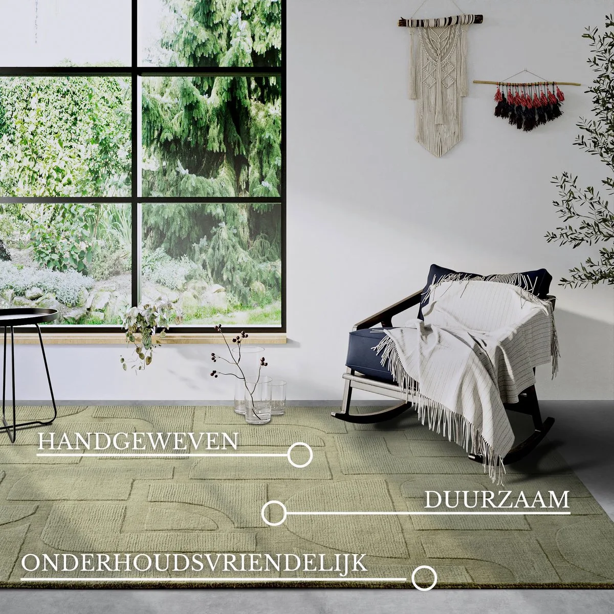 Wollen Vloerkleed Charlotte - Laagpolig Natuurlijk Tapijt - 120x170 cm van Villeroy & Boch in Groen – productfoto