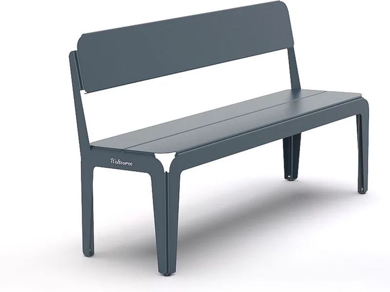 Bended Bench | Tuinbank met Rugleuning | Buitenbank 3 Persoons | Aluminium Gepoedercoate Afwerking | Tuinmeubel | Grijsblauw RAL 5008 by Weltevree in Grijsblauw RAL 5008 – product photo