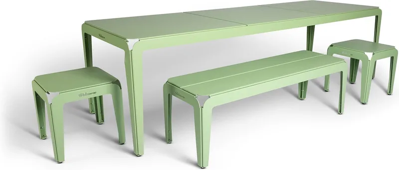 Bended Table | Aluminium Tuintafel 90 x 270 cm | Tuinmeubel, Buitentafel, Eettafel Buiten | Tuin Tafel 10 Personen | Lichtgroen van Weltevree in Lichtgroen RAL 6021 – productfoto