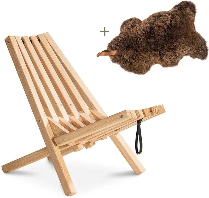 Fieldchair | Tuinstoel Loungestoel Buiten incl, Schapenvacht | Naturel de Weltevree en Marron – photo du produit