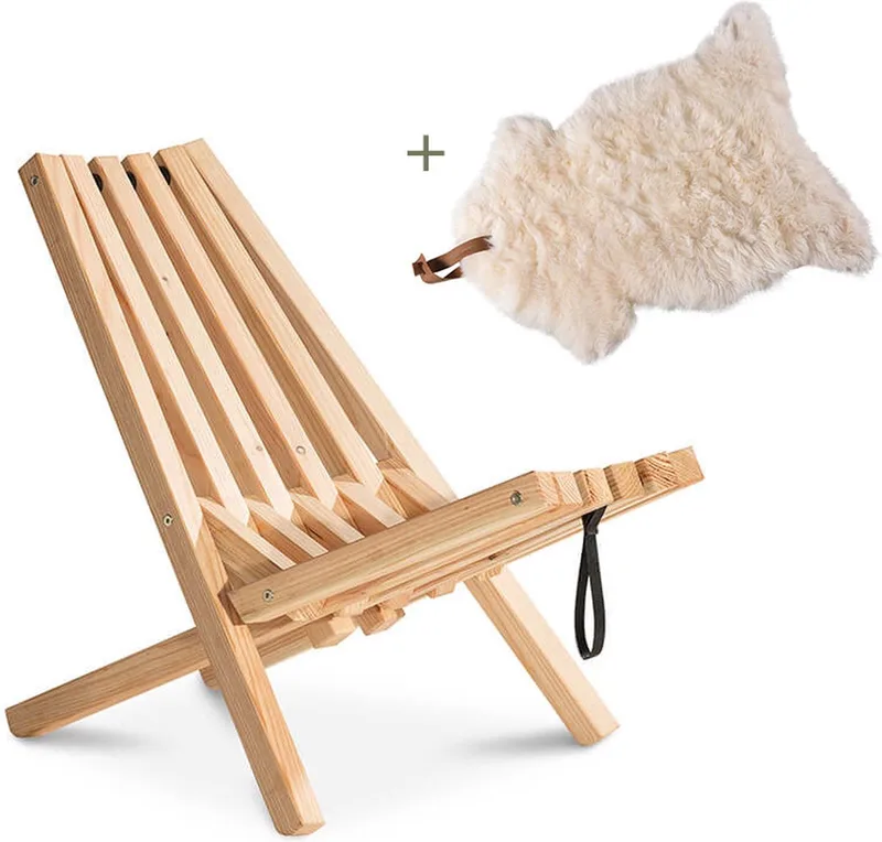 Fieldchair | Tuinstoel Loungestoel Buiten incl, Schapenvacht Wit | Naturel de Weltevree en Marron – photo du produit