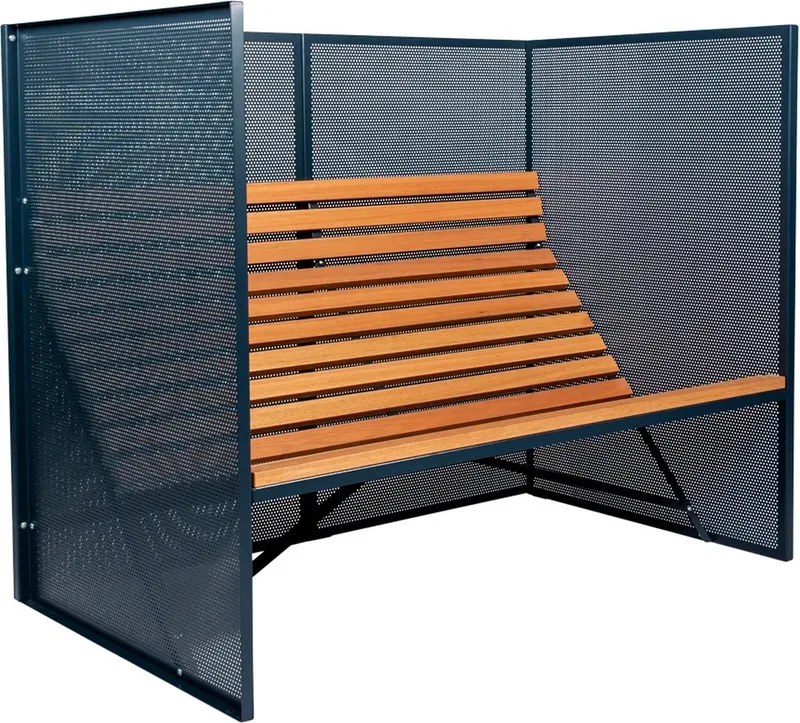 Patio Bench High | Tuinbank met Privacy, Buitenbank | Stalen Frame & Eucalyptus Houten Zitting | Weerbestendig | Grijsblauw RAL 5008 von Weltevree in Grijsblauw RAL 5008 – Produktfoto
