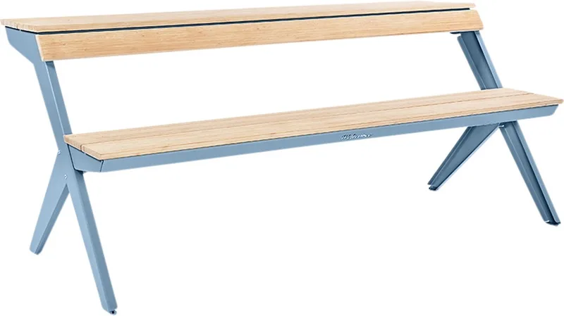 Tablebench | Multifunctionele Picknicktafel | Bankje met Rugsteun, Tuinbank, Balkontafel, Buitenmeubel, Eettafel Buiten | Bamboe & Staal | Pastel Blauw RAL 5024 von Weltevree in Pastel Blauw RAL 5024 – Produktfoto