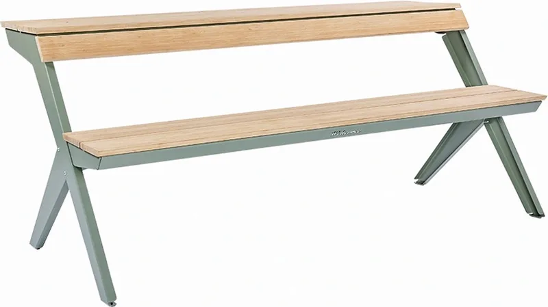 Tablebench | Multifunctionele Picknicktafel | Bankje met Rugsteun, Tuinbank, Balkontafel, Buitenmeubel, Eettafel Buiten | Bamboe & Staal | Grijsgroen RAL 7033 by Weltevree in Cement Grijsgroen RAL 7033 – product photo