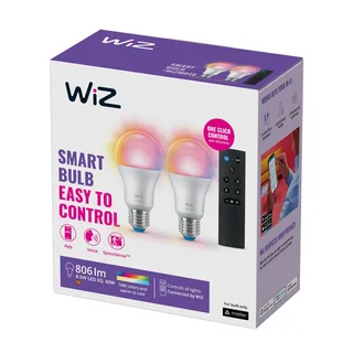 A60 LED mat WiFi E27 8,5W RGBW afstandsbediening set van 2 de WiZ – photo du produit 1 sur 5