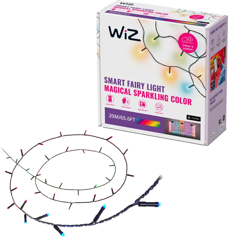 Slimme Lichtslinger - 20 Meter - Wit en gekleurd licht - 160 Lampjes - 8 Verschillende lichtzones - Ook voor buiten by WiZ – product photo