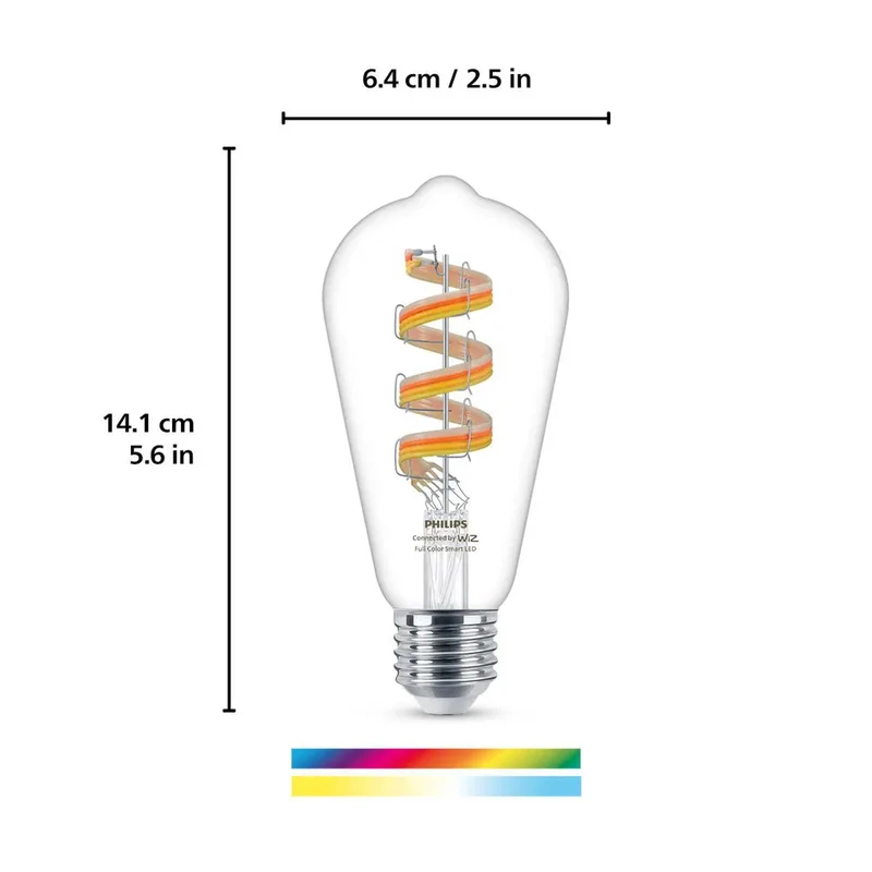ST64 LED filament lamp WiFi E27 6,3W RGBW by WiZ – product photo