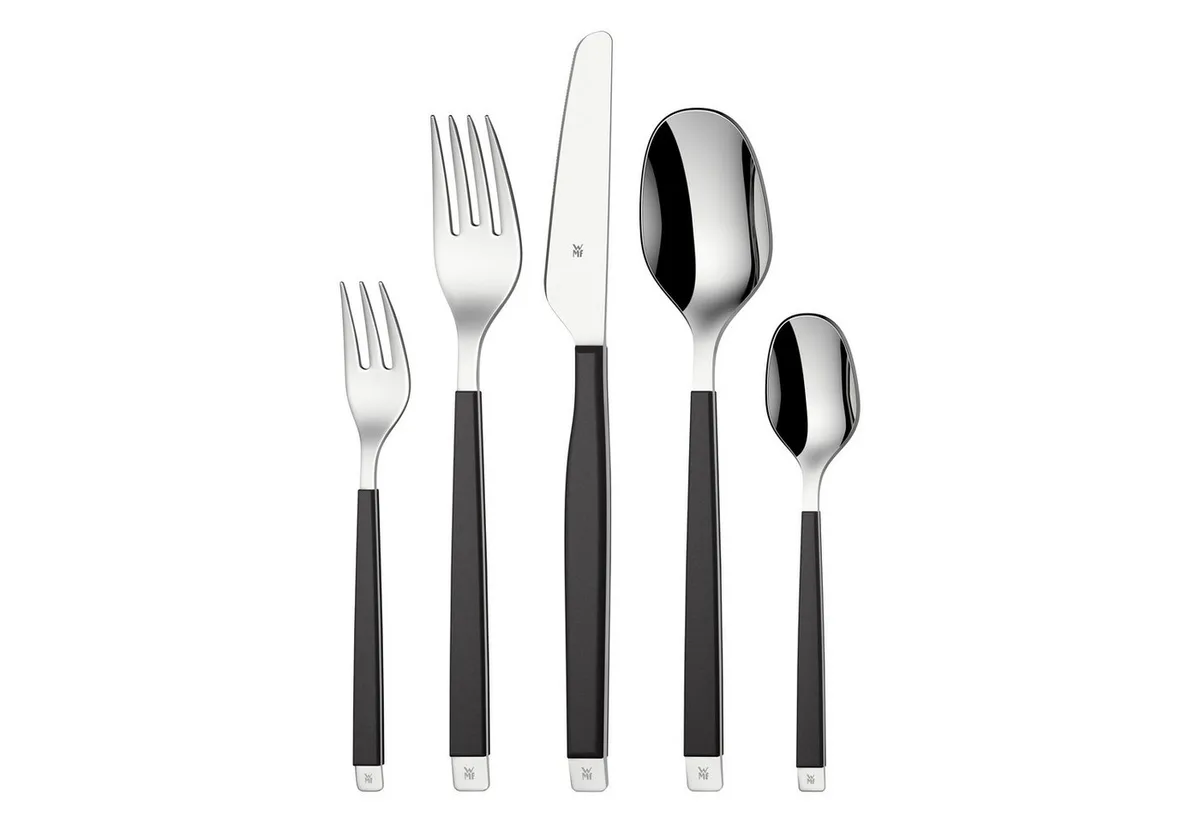 Besteck-Set Emotion (30-tlg), 6 Personen, Cromargan® Edelstahl Rostfrei 18/10, Kunststoff, hochwertiger Cromargan Edelstahl, 6 Personen, robuste Kunststoffgriffe von WMF in Schwarz – Produktfoto