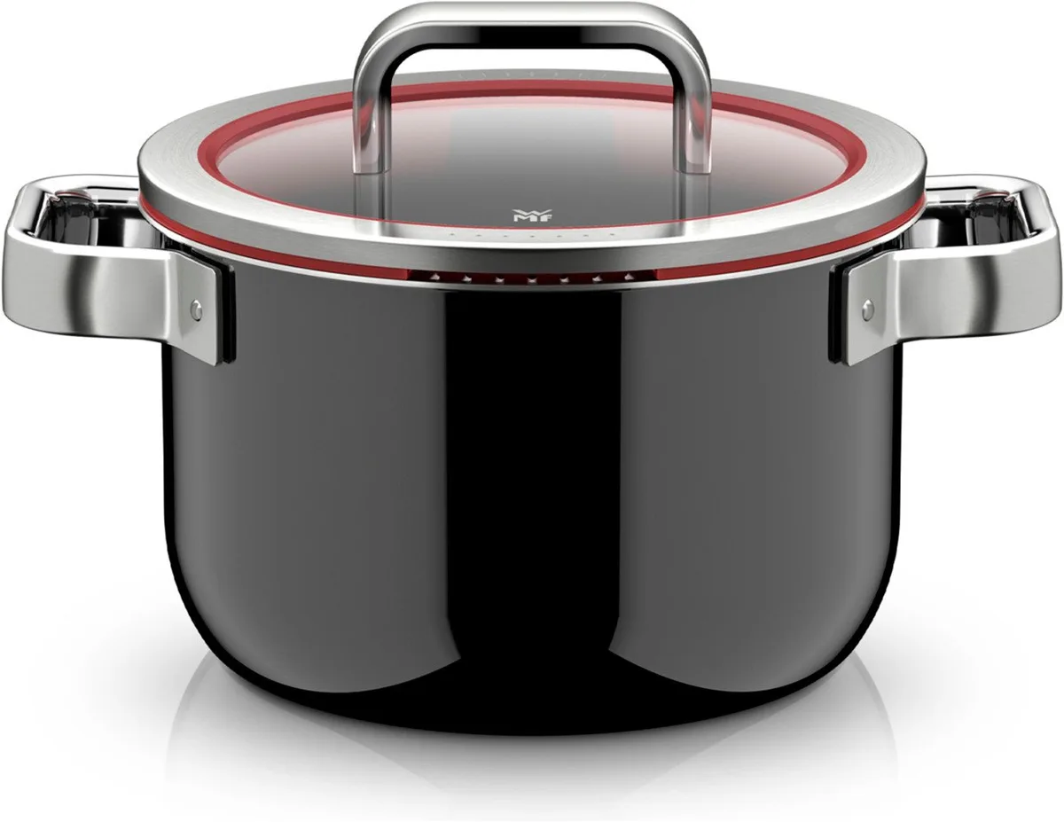 Kochtopf Fusiontec Function Pro, Glas, Edelstahl (1-tlg), integrierte Siebfunktion, spülmaschinengeeignet, Made in Germany von WMF in Schwarz – Produktfoto