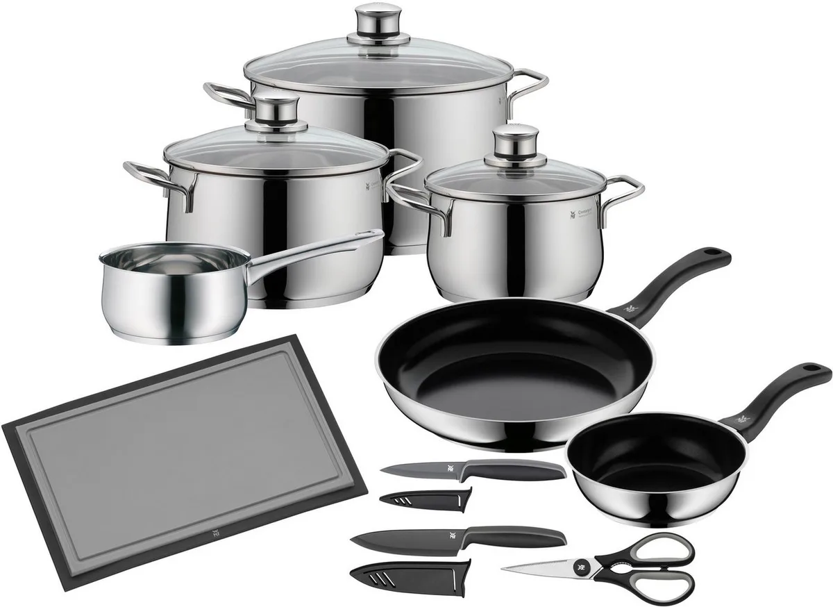 Topf-Set Diadem Plus, Cromargan® Edelstahl Rostfrei 18/10 (Set, 15-tlg), Starter-Set, rostfrei, spülmaschinengeeignet, poliert, hitzebeständig by WMF in Silver – product photo
