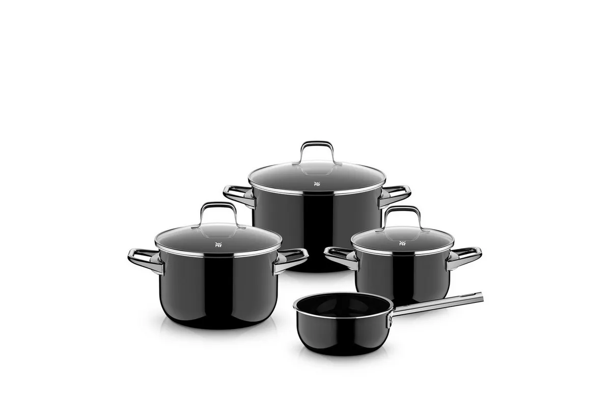 Topf-Set Fusiontec Essential Pro, Glas, Edelstahl (Set, 7-tlg), kratzfeste Oberfläche, wärmereduzierende Hohlgriffe, Made in Germany von WMF in Schwarz – Produktfoto