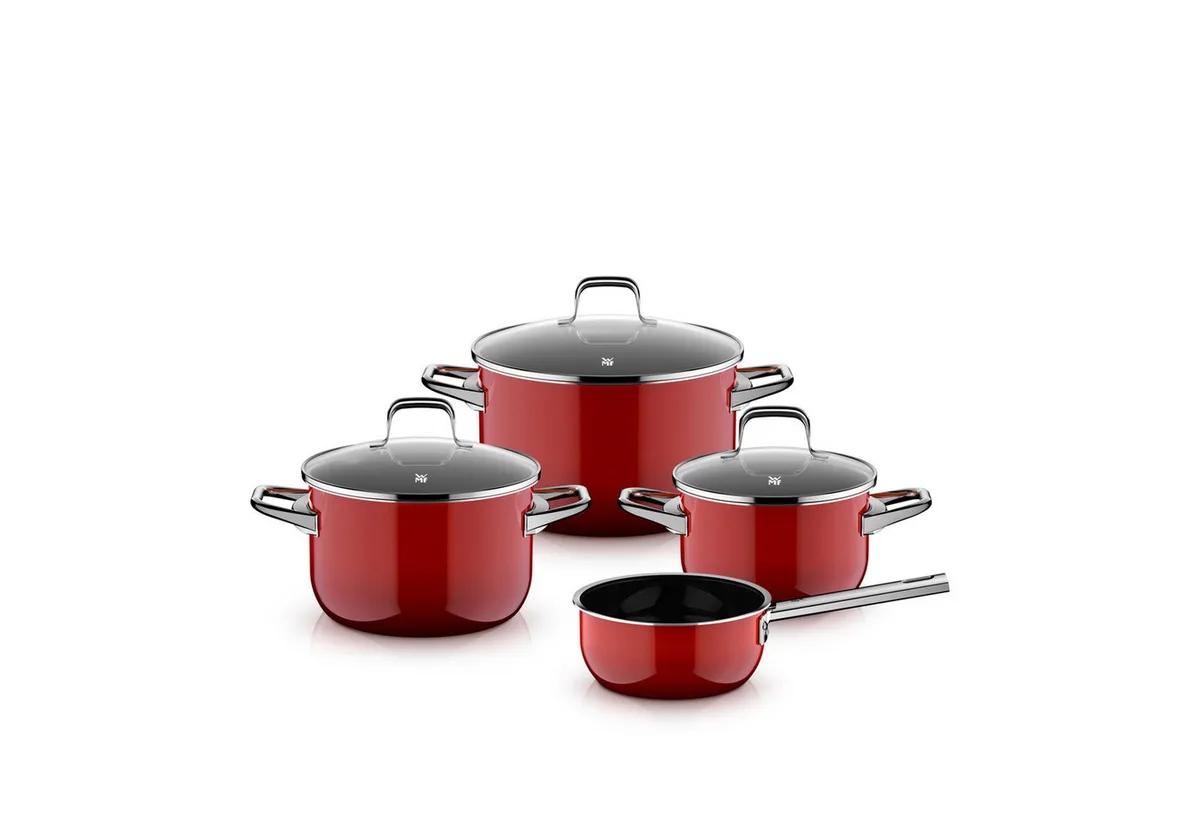 Topf-Set Fusiontec Essential Pro, Glas, Edelstahl (Set, 7-tlg), kratzfeste Oberfläche, wärmereduzierende Hohlgriffe, Made in Germany fra WMF i Rød – produktbillede