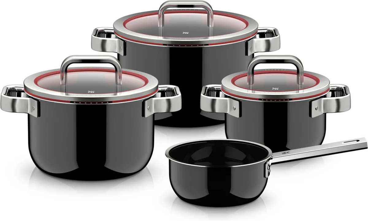 Topf-Set Fusiontec Function Pro, Glas, Edelstahl (Set, 7-tlg), integrierte Siebfunktion, spülmaschinengeeignet, Made in Germany von WMF in Schwarz – Produktfoto