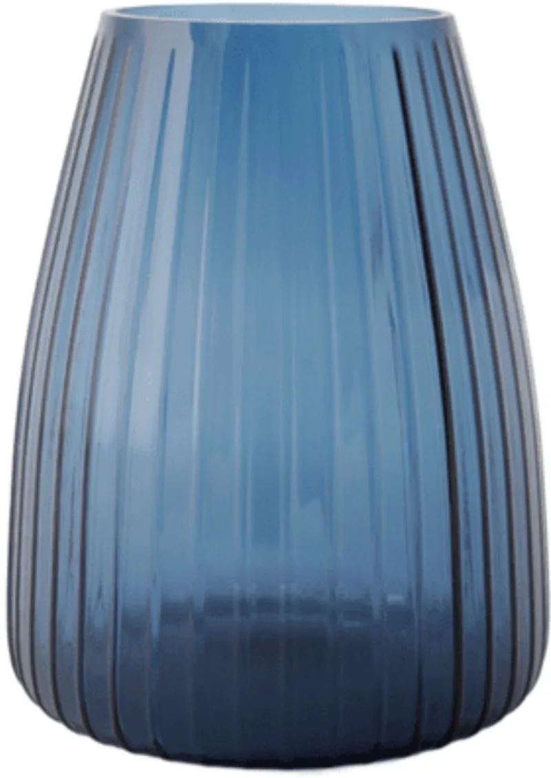 DIM 2.0 Medium – Mondgeblazen glazen vaas met streeppatroon – Verkrijgbaar in Green | Blue | Grey – Tijdloze design vaas door Ann & GJ by XLBoom in Blue – product photo