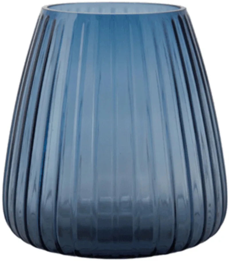 DIM 2.0 Small – Mondgeblazen glazen vaas met streeppatroon – Verkrijgbaar in Green | Blue | Grey – Tijdloze design vaas door Ann & GJ by XLBoom in Blue – product photo