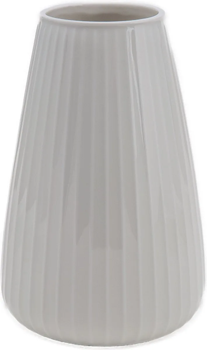 DIM vaas Stripe Large Cream - 19 × 19 × 30 cm - Mondgeblazen keramieken vaas in een zachte crème kleur – Vaatwasbestendige vaas, design voor in huis – Artistieke woondecoratie van keramiek van XLBoom in Wit – productfoto