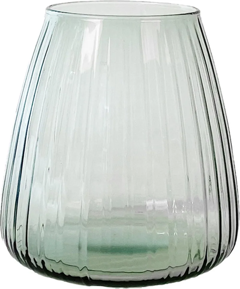 DIM vaas Stripe Small – 15×15×16,5cm - Mondgeblazen glazen vaas in kleur – Vaatwasbestendige vaas, design voor in huis – Artistieke woondecoratie van glas de XLBoom en Vert clair – photo du produit