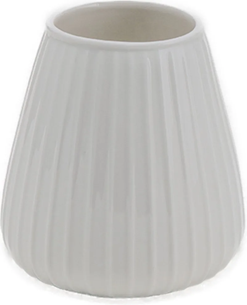 DIM vaas Stripe Small Cream – 17 x 17 x 17 cm - Mondgeblazen keramieken vaas in een zachte crème kleur – Vaatwasbestendige vaas, design voor in huis – Artistieke woondecoratie van keramiek von XLBoom in Weiß – Produktfoto