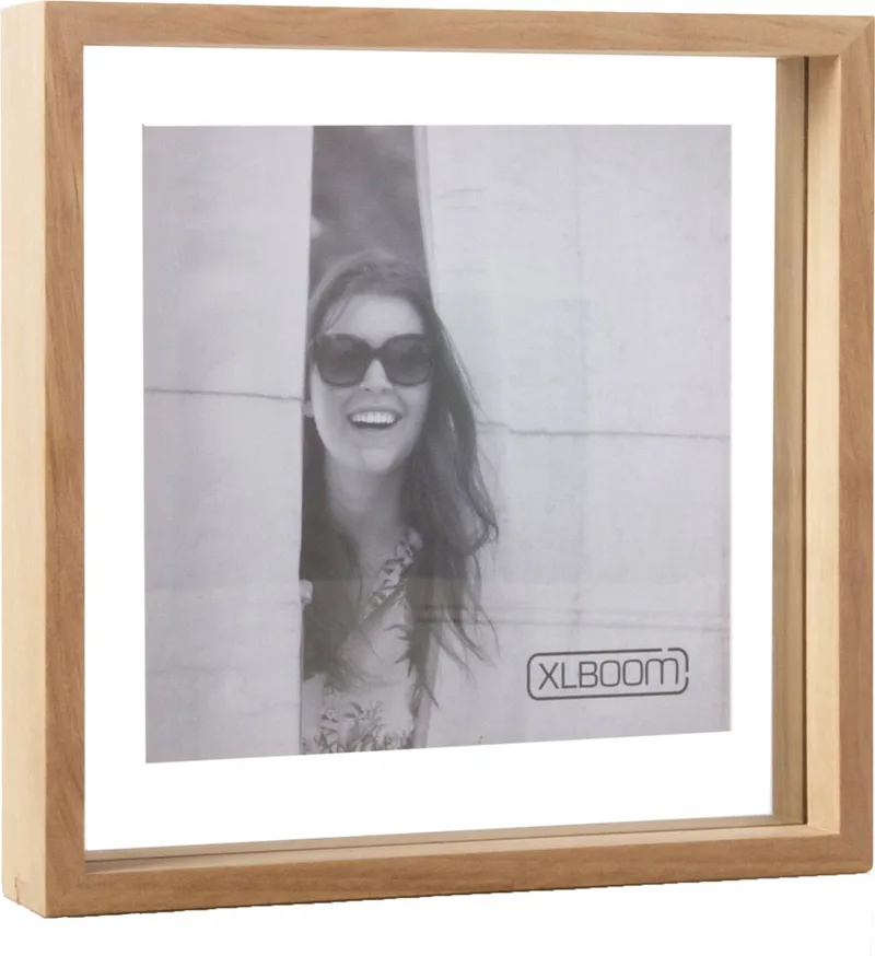 Floating Box Fotolijst Timber 25x25cm - Zwevend houten frame met glas - Verkrijgbaar in wit, en zwart – Tijdloze design fotolijst voor modern wonen de XLBoom en Lichtbruin – photo du produit
