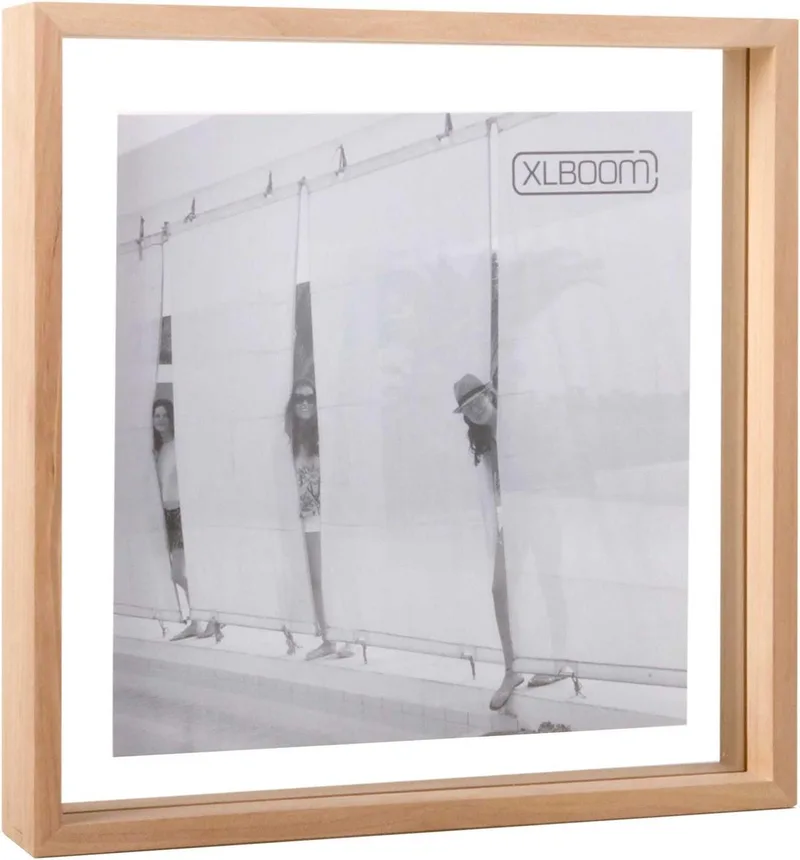 Floating Box Fotolijst Timber 32x32cm - Zwevend houten frame met glas - Verkrijgbaar in wit, donkerbruin en zwart – Tijdloze design fotolijst voor modern wonen de XLBoom en Lichtbruin – photo du produit