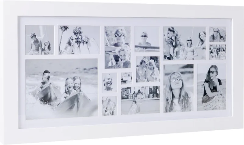 Image Fotolijst - Collagelijst voor 15 foto's - In Hout de XLBoom en Blanc – photo du produit