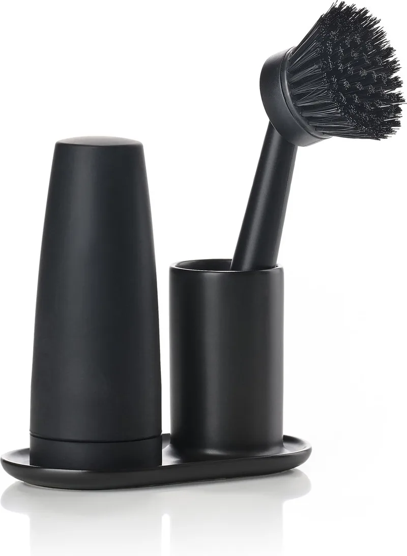 Afwasset Singles 15 x 8,1 cm vaatwasserbestendig- met afwasborstel, zeepdispenser en keukenorganizer - afwas set by Zone Denmark in Black – product photo