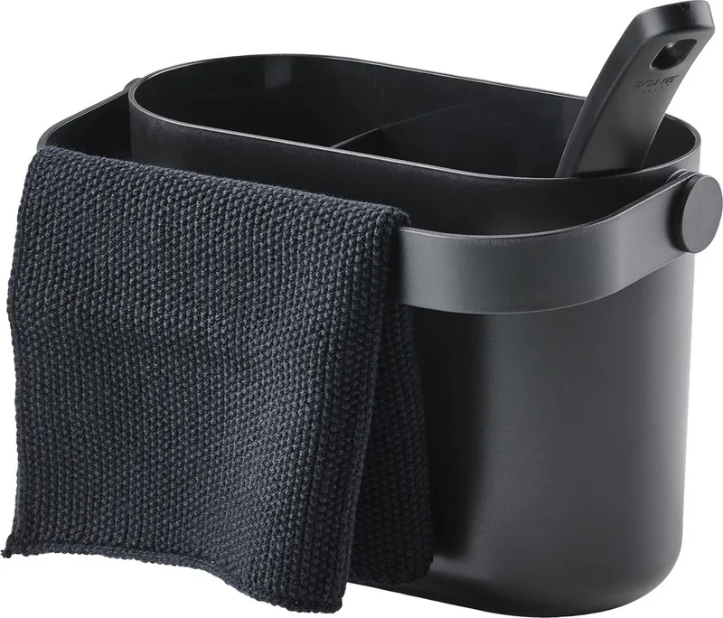 Circular Afwasset met afwasborstel, vaatdoek en keukenorganizer 22 x 12,5 x 14,8 cm - afwas set by Zone Denmark in Black – product photo